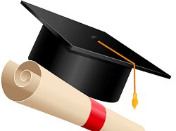This is a clip art photo of a graduation hat and diploma